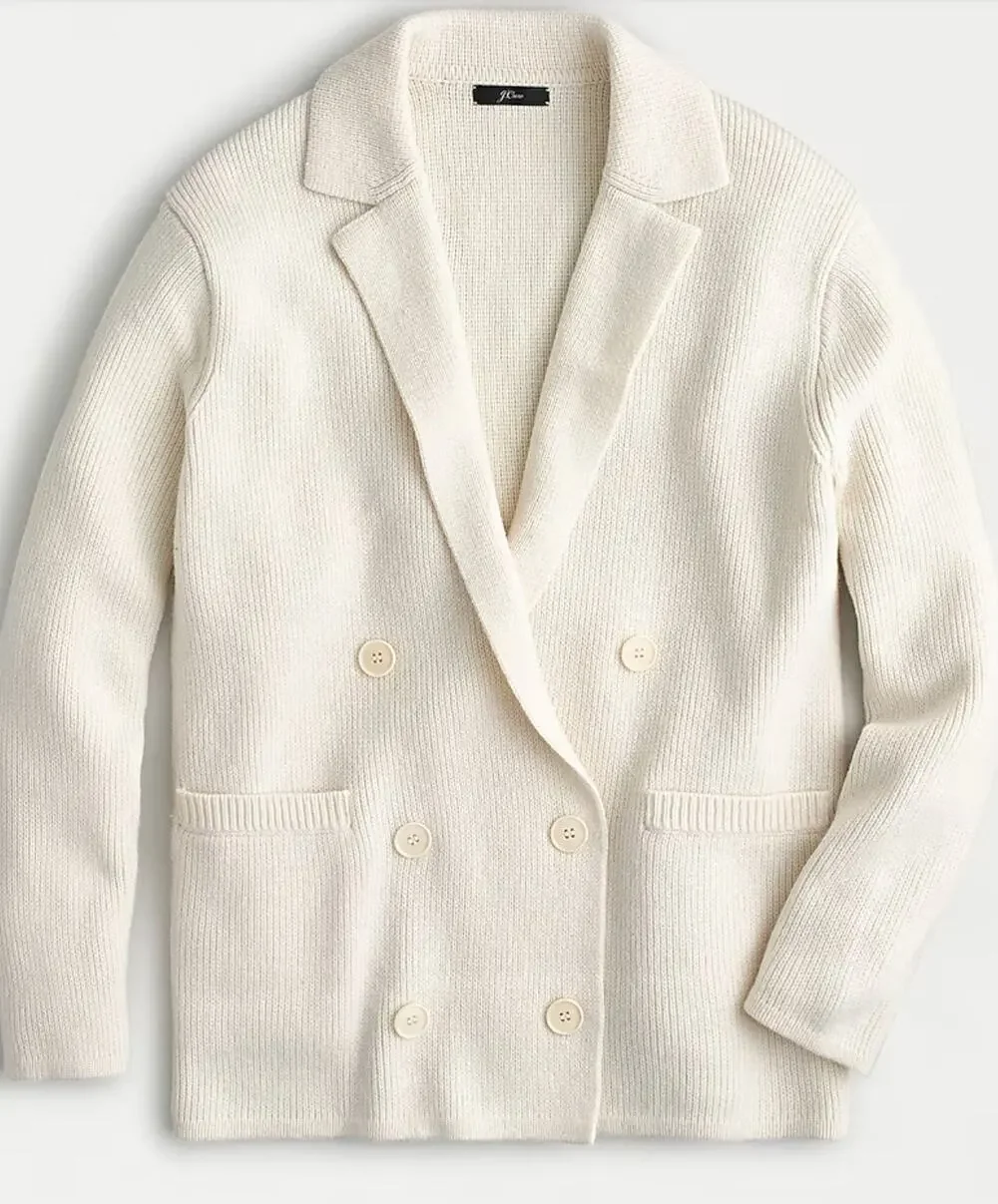 J Crew Double Breasted Sweater Blazer S White Cardi Oversized AF390 J.Crew Wool